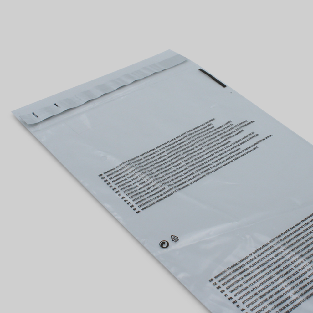 Adhäsionsverschlussbeutel mit schwarzem Aufdruck und Text